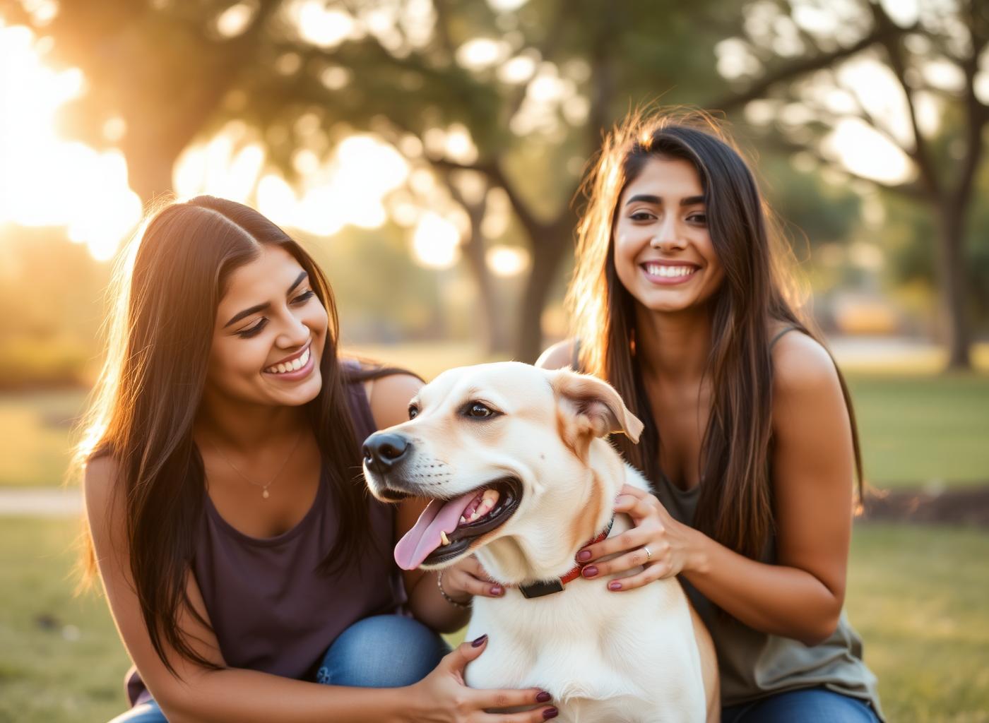 Diya and Pari with a happy dog